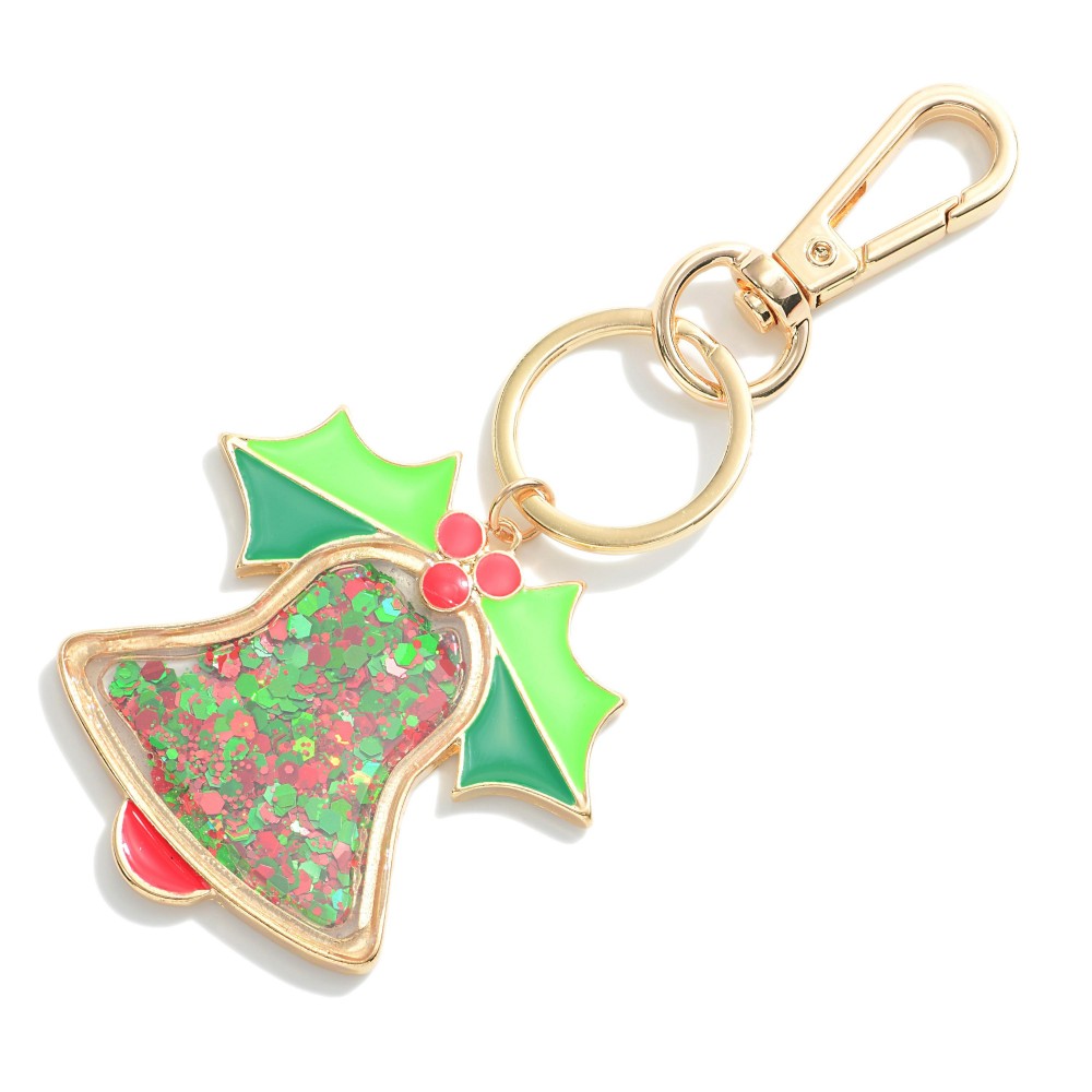 Glitter Christmas Bell Keychain - Approximately 2.75" L view 2