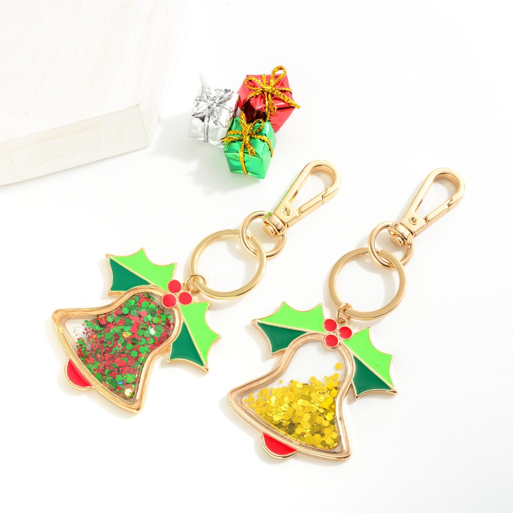 Glitter Christmas Bell Keychain - Approximately 2.75" L view 4