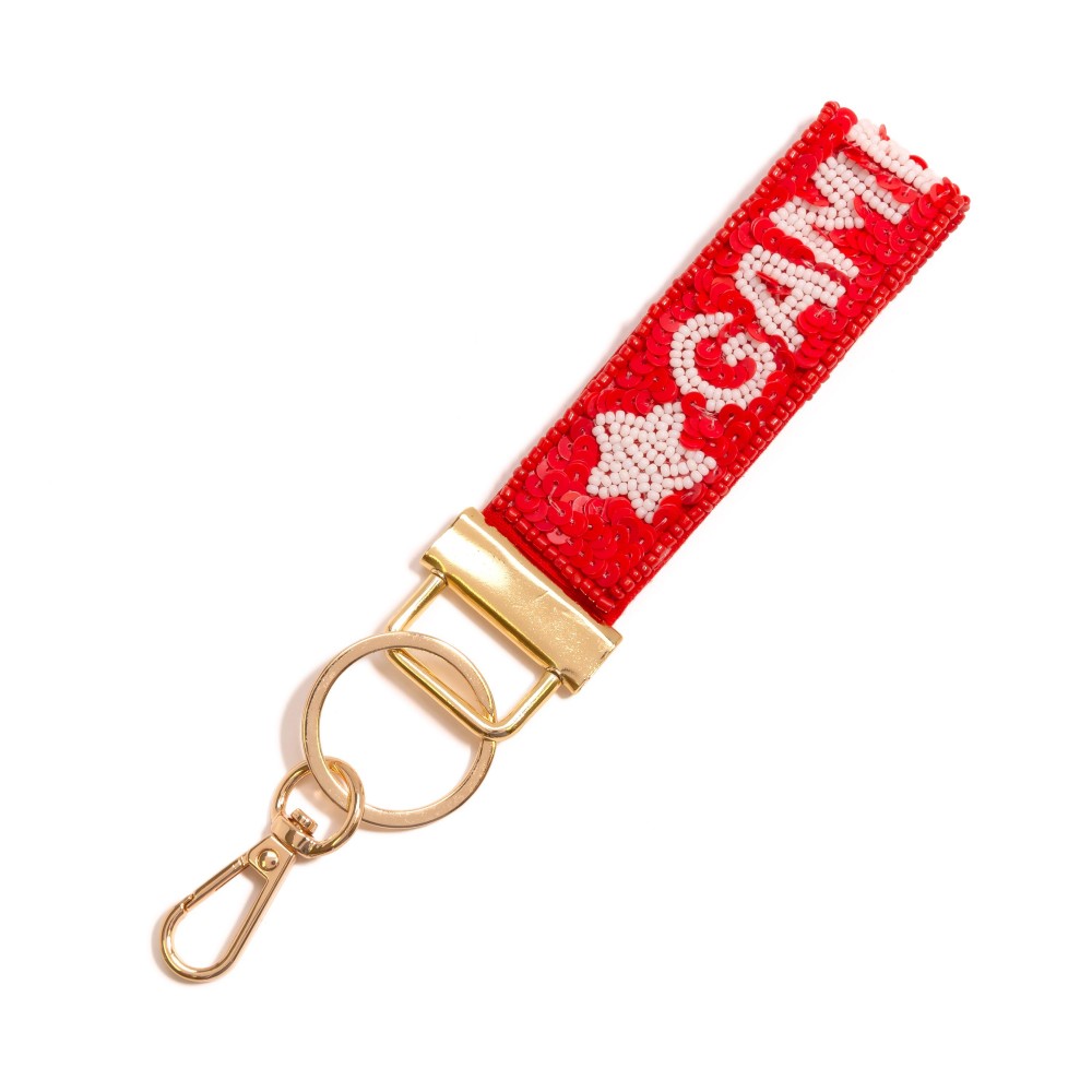 Seed Bead & Sequin "GAME DAY" Keyring - Approximately 7" L view 2