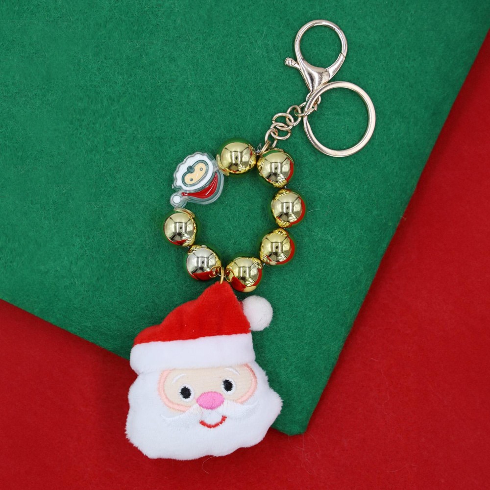 Beaded Christmas Key Ring Featuring Metal Tone Beads & Stuffed Santa - Approximately 7" L view 2
