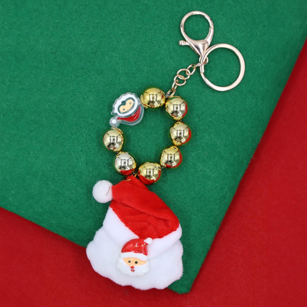 Beaded Christmas Key Ring Featuring Metal Tone Beads & Stuffed Santa - Approximately 7" L view 4