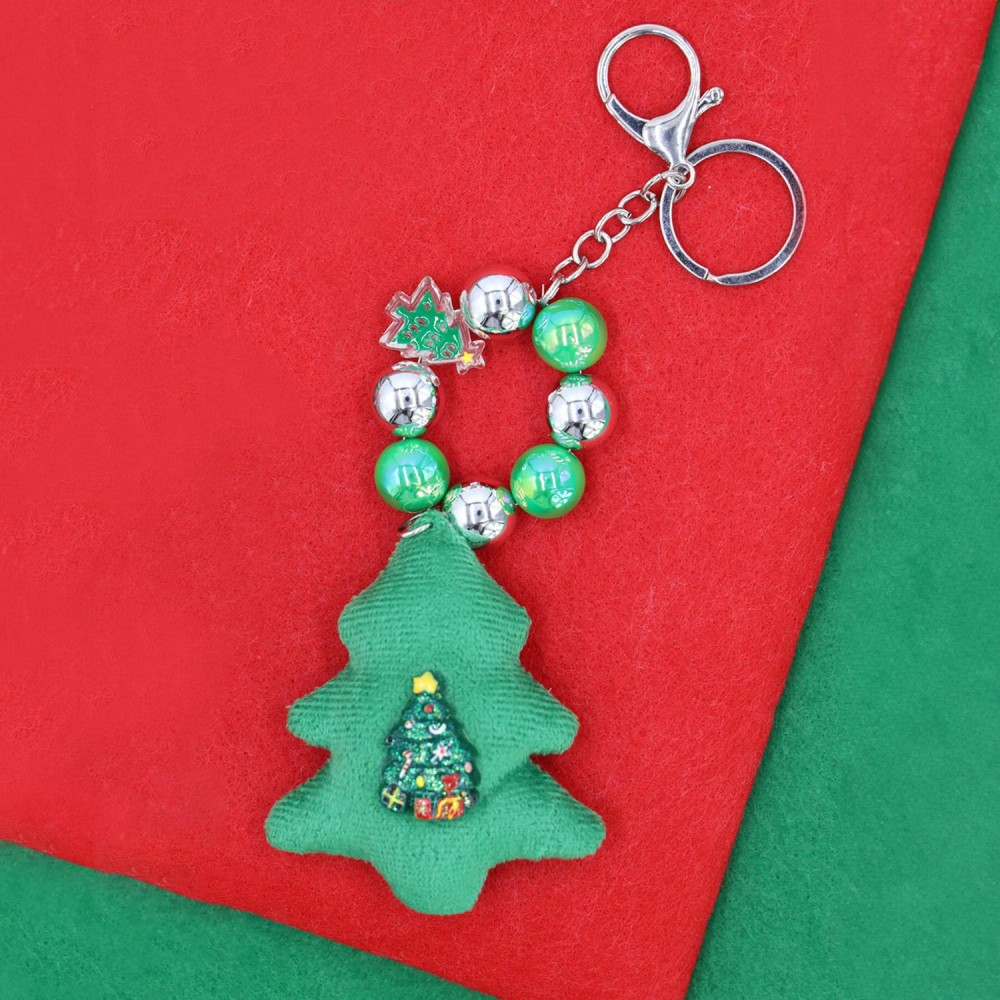 Beaded Christmas Key Ring Featuring Metal Tone Beads & Stuffed Christmas Tree - Approximately 7" L view 4