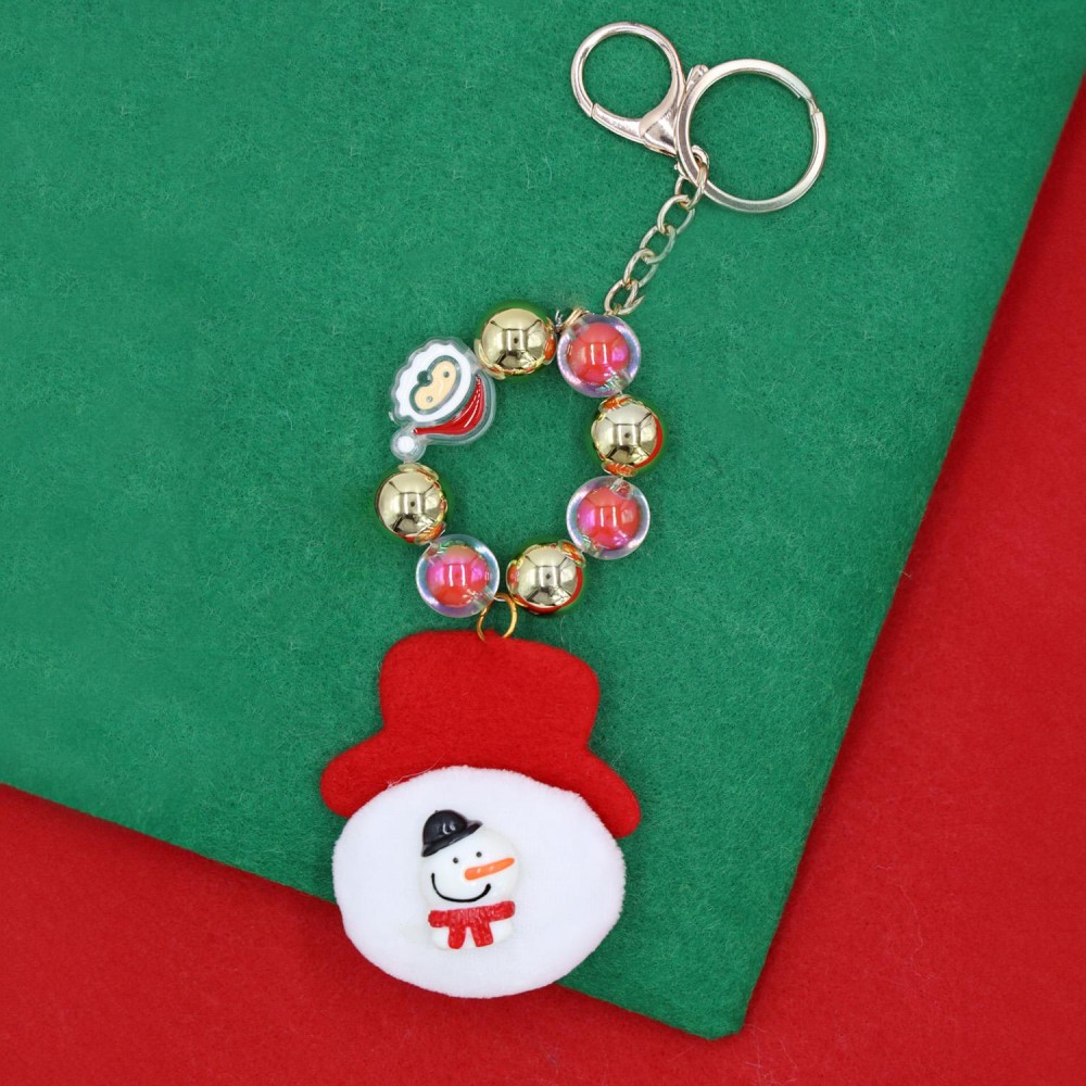 Beaded Christmas Key Ring Featuring Metal Tone Beads & Stuffed Snowman - Approximately 7" L view 4