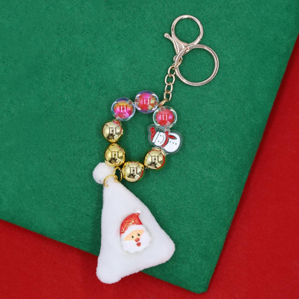 Beaded Christmas Key Ring Featuring Metal Tone Beads & Stuffed Snowman - Approximately 7" L view 4
