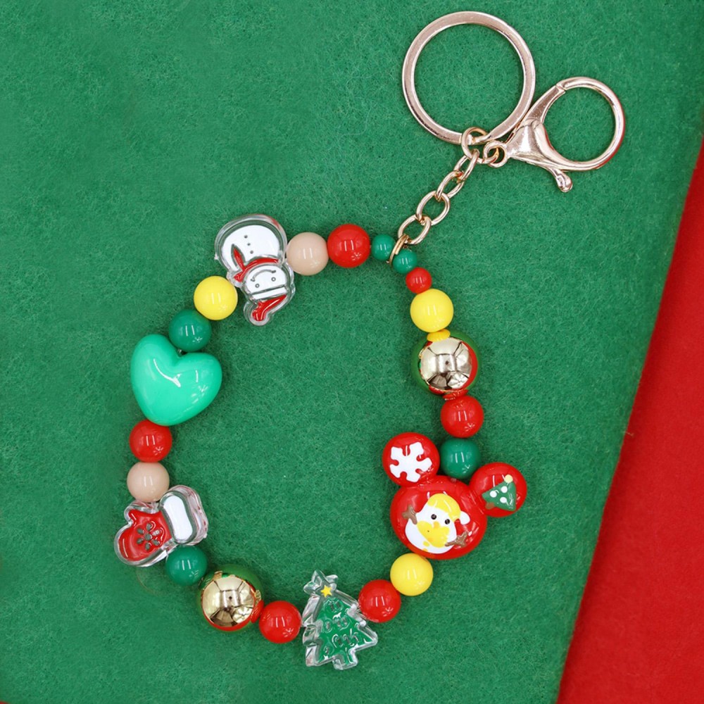 Beaded Christmas Key Ring Featuring Acetate Beads - Approximately 7" L view 2