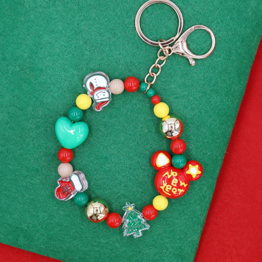 Beaded Christmas Key Ring Featuring Acetate Beads - Approximately 7" L view 4