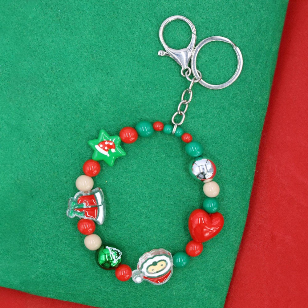 Beaded Christmas Key Ring Featuring Acetate Beads - Approximately 7" L view 2