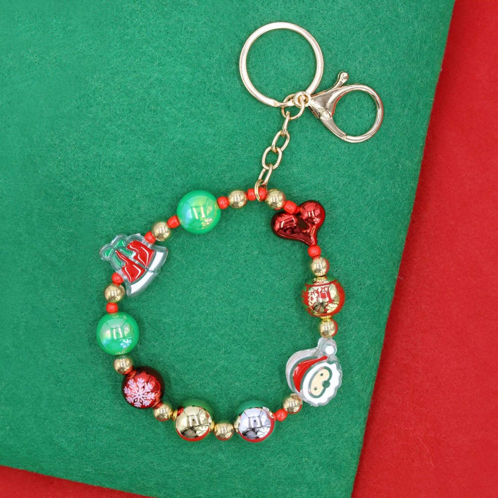 Beaded Christmas Key Ring Featuring Acetate Beads & Metal Tones - Approximately 7" L view 2