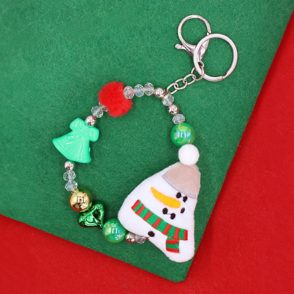 Beaded Christmas Key Ring Featuring Stuffed Snowman - Approximately 7" L view 2