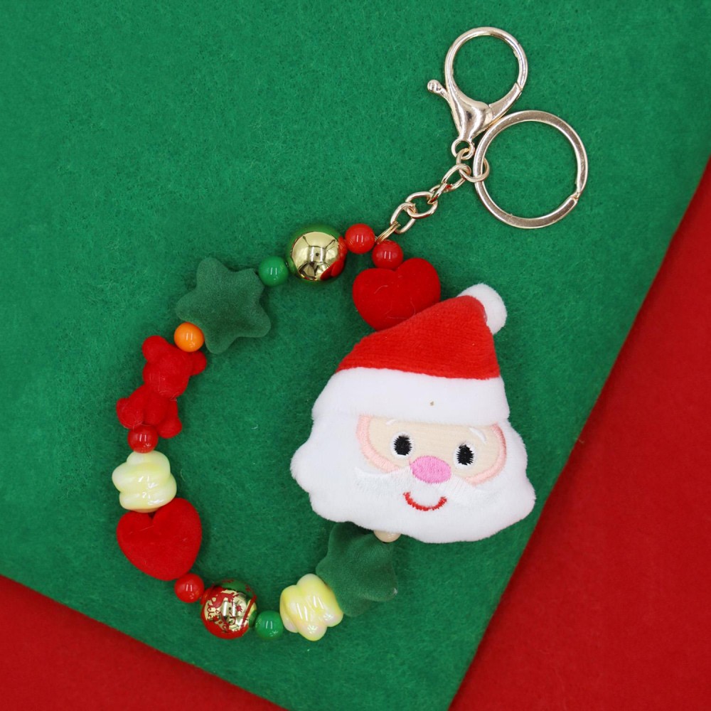 Beaded Christmas Key Ring Featuring Felt Beads & Stuffed Santa - Approximately 7" L view 2