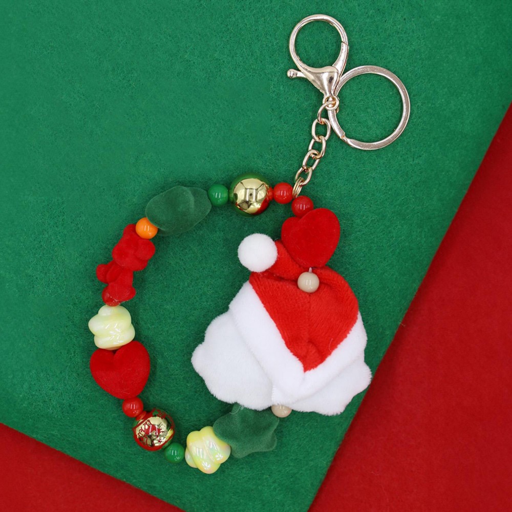 Beaded Christmas Key Ring Featuring Felt Beads & Stuffed Santa - Approximately 7" L view 4