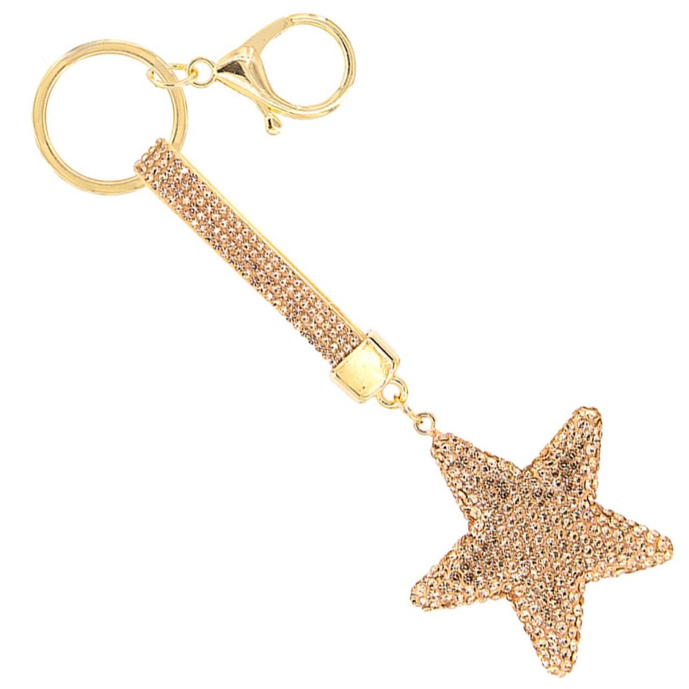 Metal Rhinestone Star Keyring With Studded Strap - Approximately 2" L view 2