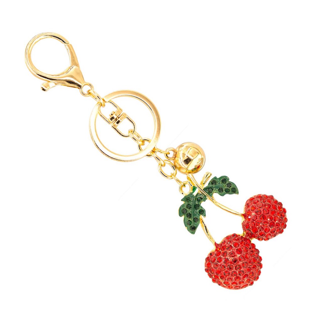 Metal Casted Rhinestone Cherries Keychain - Approximate 2" L view 2