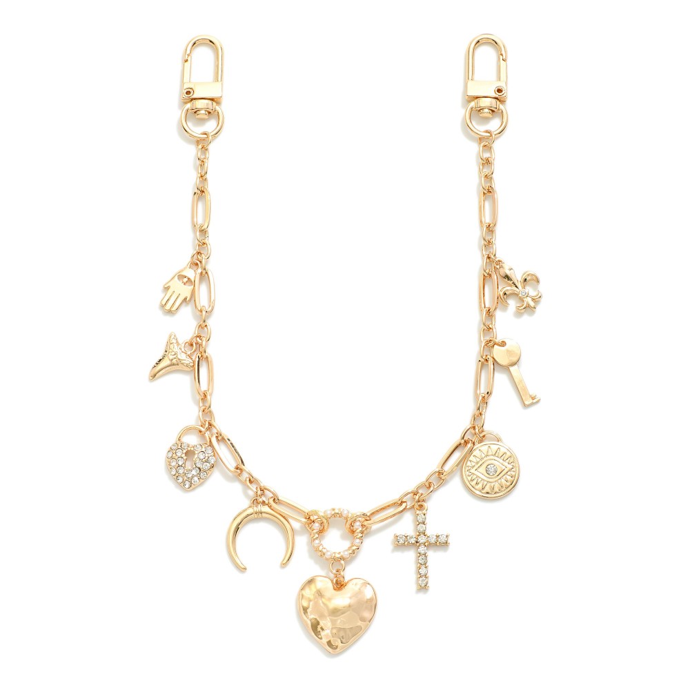 Chain Link Handbag Chain Featuring Metal Tones, Rhinestones, & Heart Charms - Approximately 12" L view 2