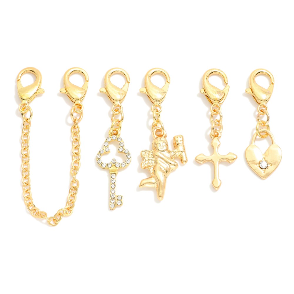 Set Of Four Multi Purpose Metal Tone Charms - Add Them To Your Hat Chain, Purse Chain, & Shoe Strings - Approximately 1.5" L view 2
