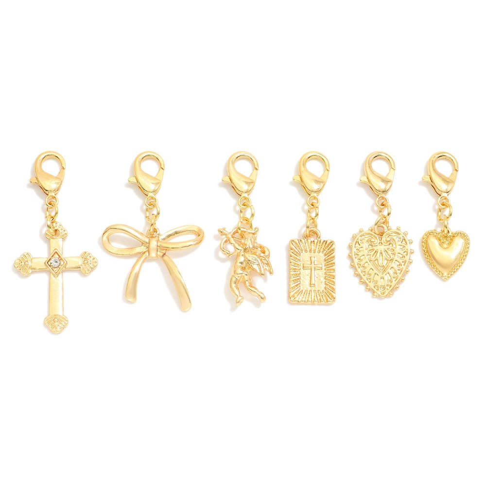 Set Of Four Multi Purpose Metal Tone Charms - Add Them To Your Hat Chain, Purse Chain, & Shoe Strings - Approximately 1.5" L view 2