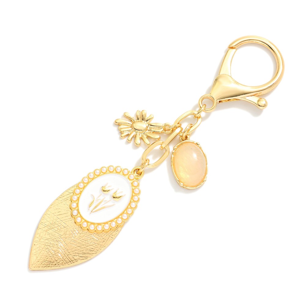 Gold Tone Bag Charm Featuring Pearls & Glass Accents - Approximately 4" L view 2