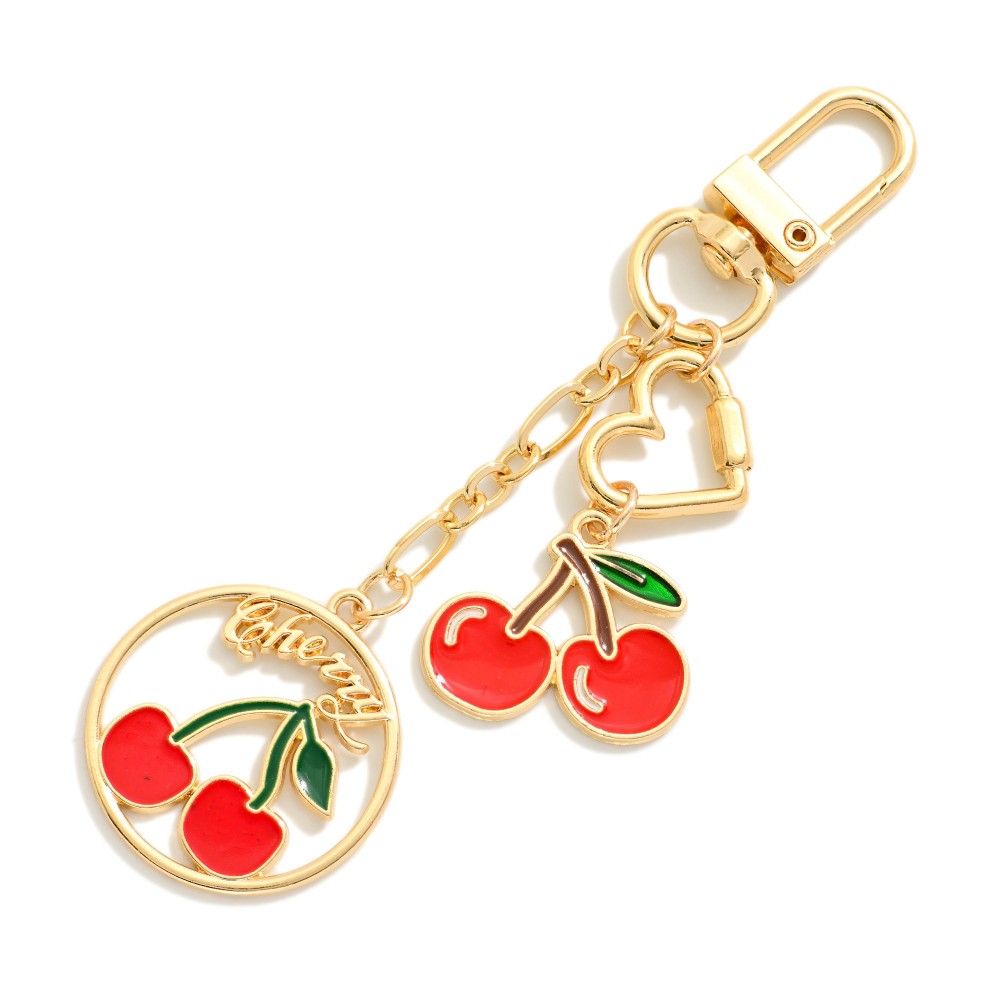 Enamel Cherries Chain Link Bag Charm - Approximately 4" L view 2