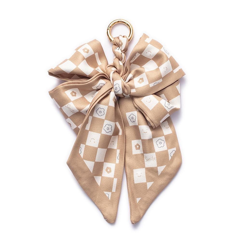 Floral & Checker Print Bow Key Ring - Approximately 6" L view 2