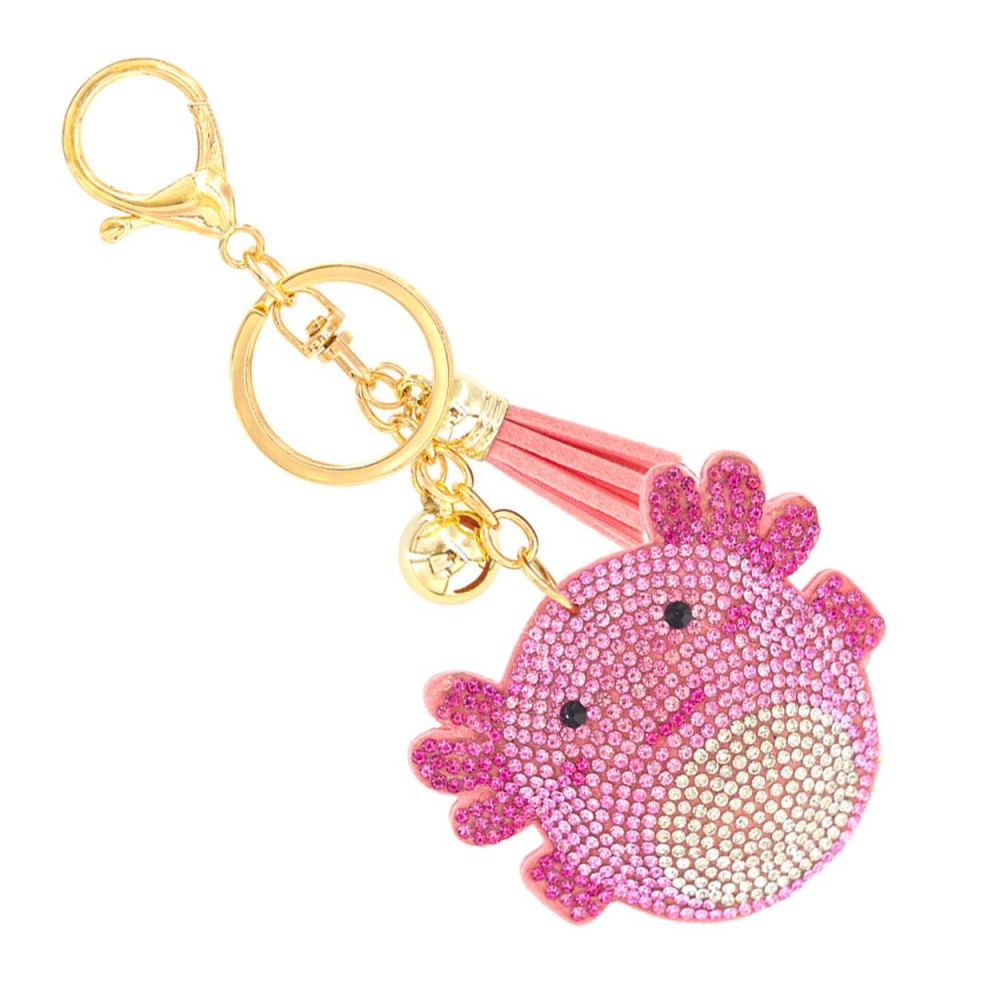 Rhinestone Studded Puffer Pink Creature Keyring With Tassel - Approximately 5" L view 2