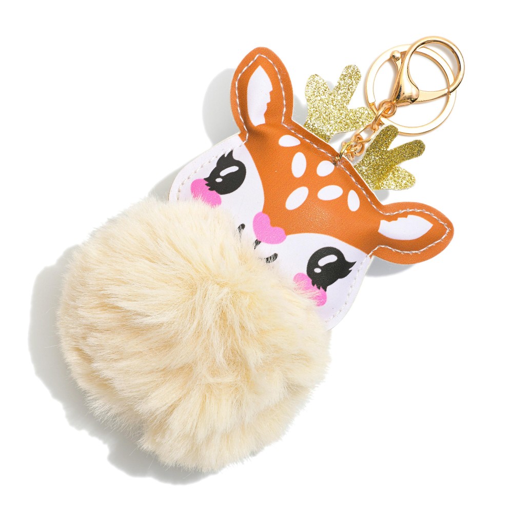 Faux Fur Puffy Reindeer Key Ring - Approximately 5" L view 2