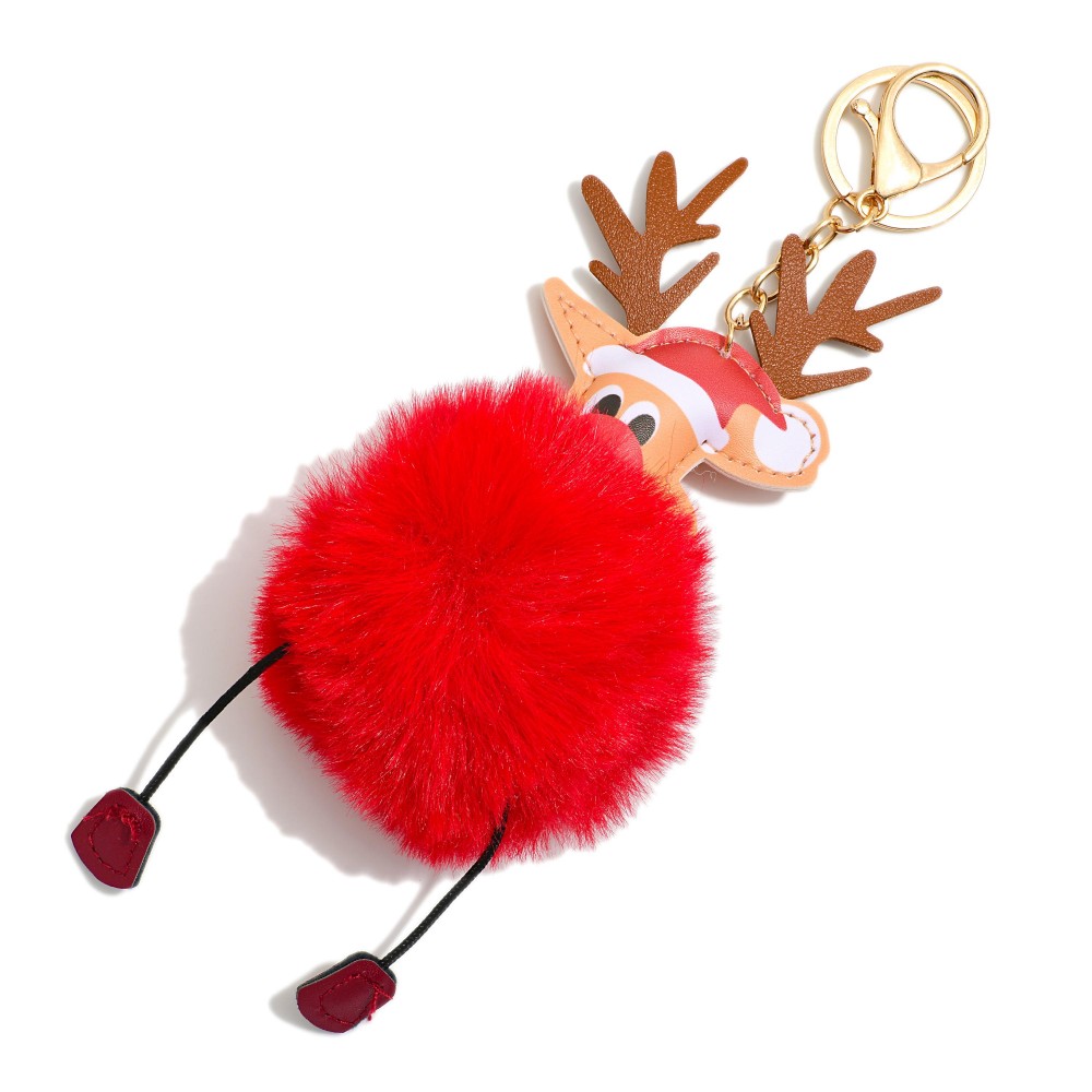 Fuzzy Reindeer Key Ring - Approximately 9" L view 2