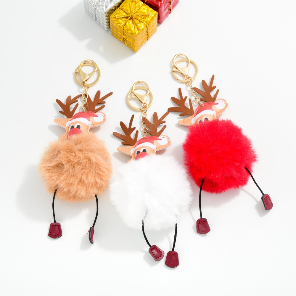 Fuzzy Reindeer Key Ring - Approximately 9" L view 4