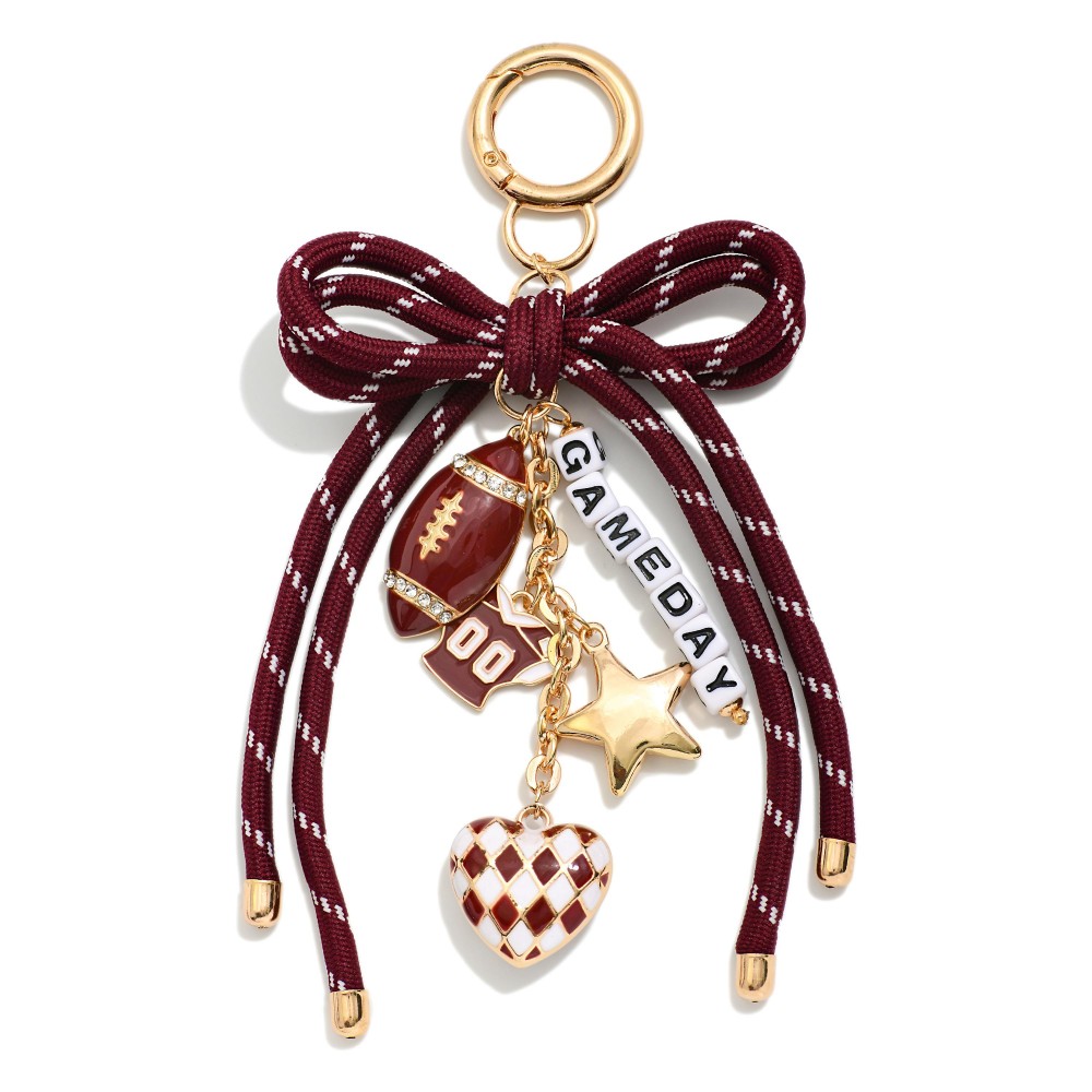 Chain Link Bag Charm Featuring Rope Heart & Enamel Game Day Charms - Approximately 6" L view 2