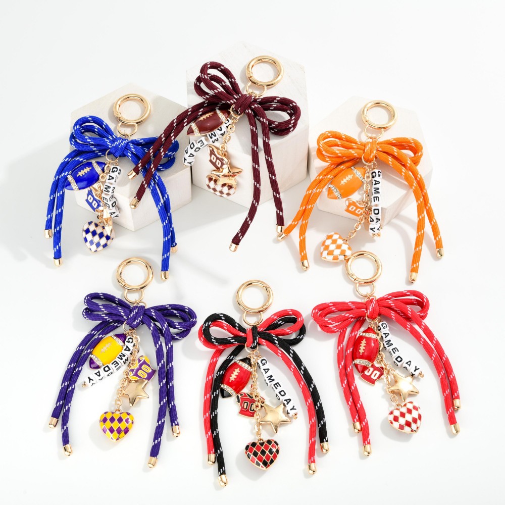 Chain Link Bag Charm Featuring Rope Heart & Enamel Game Day Charms - Approximately 6" L view 4