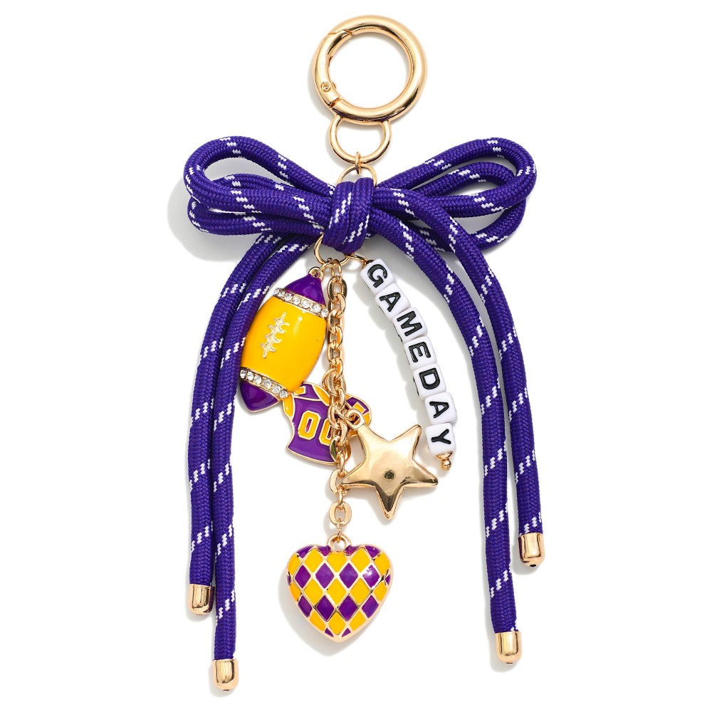 Chain Link Bag Charm Featuring Rope Heart & Enamel Game Day Charms - Approximately 6" L view 2