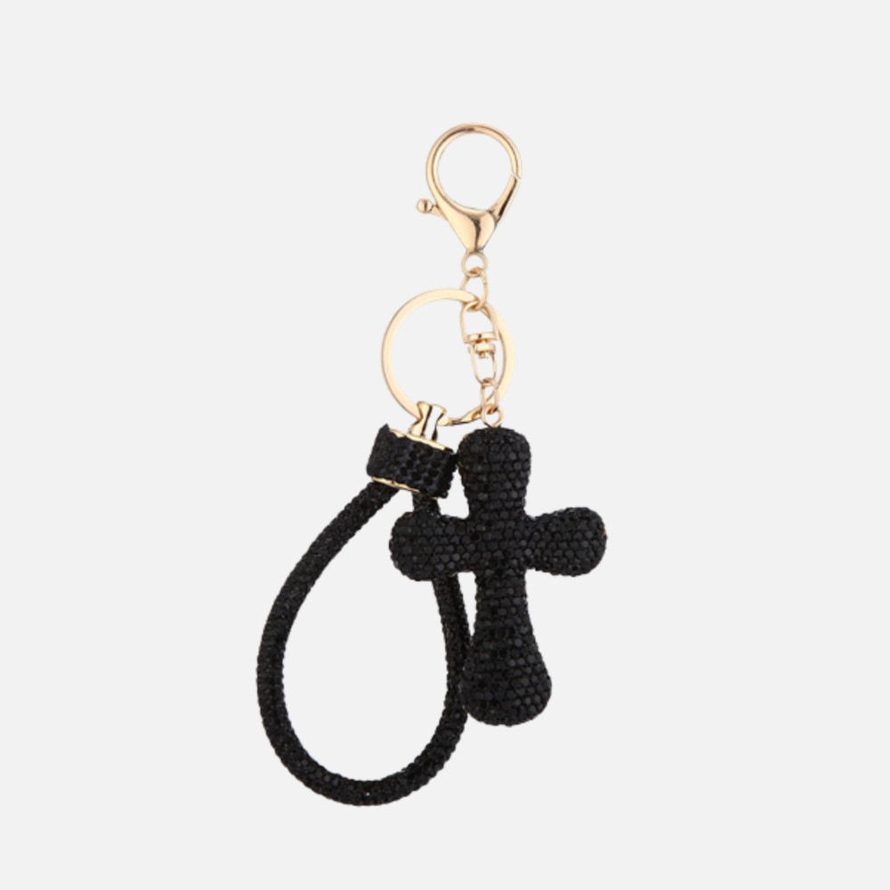 Rhinestone Studded Cross Key Ring - Approximately 4.5" L view 2