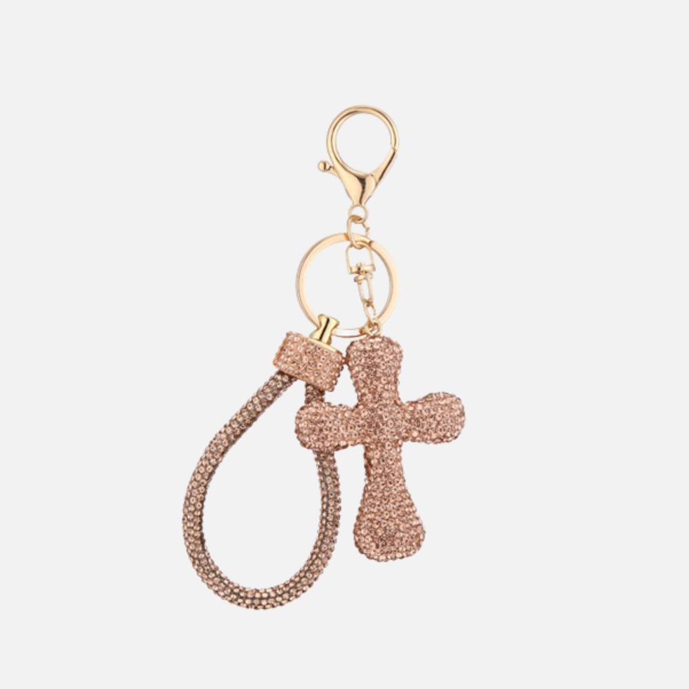 Rhinestone Studded Cross Key Ring - Approximately 4.5" L view 2