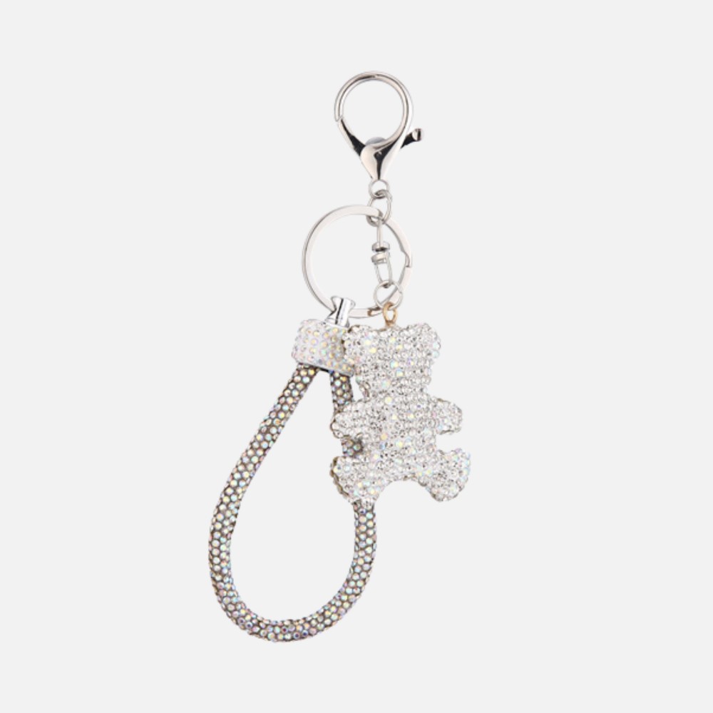 Rhinestone Studded Teddy Bear Key Ring - Approximately 4.5" L view 2