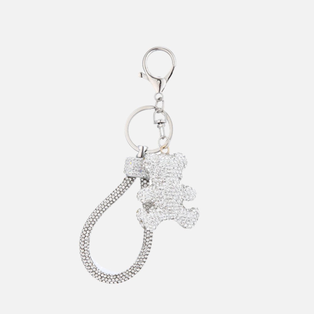 Rhinestone Studded Teddy Bear Key Ring - Approximately 4.5" L view 2
