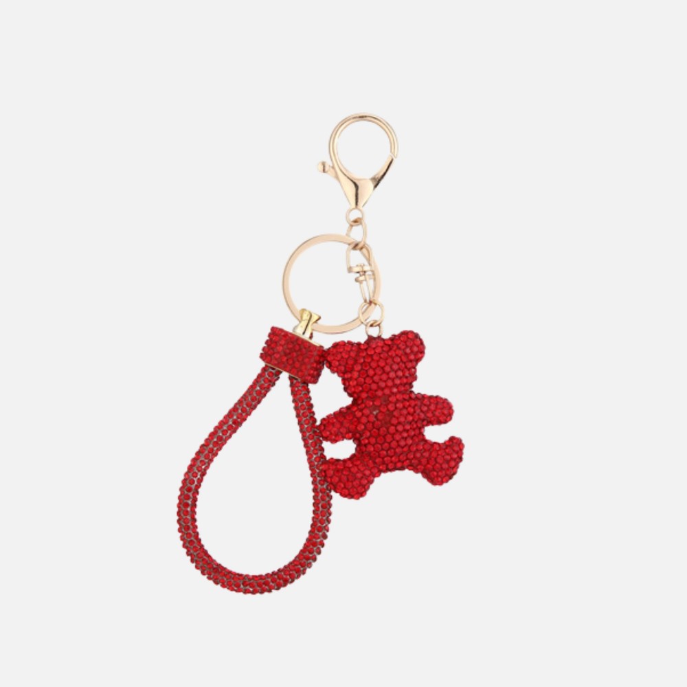 Rhinestone Studded Teddy Bear Key Ring - Approximately 4.5" L view 2