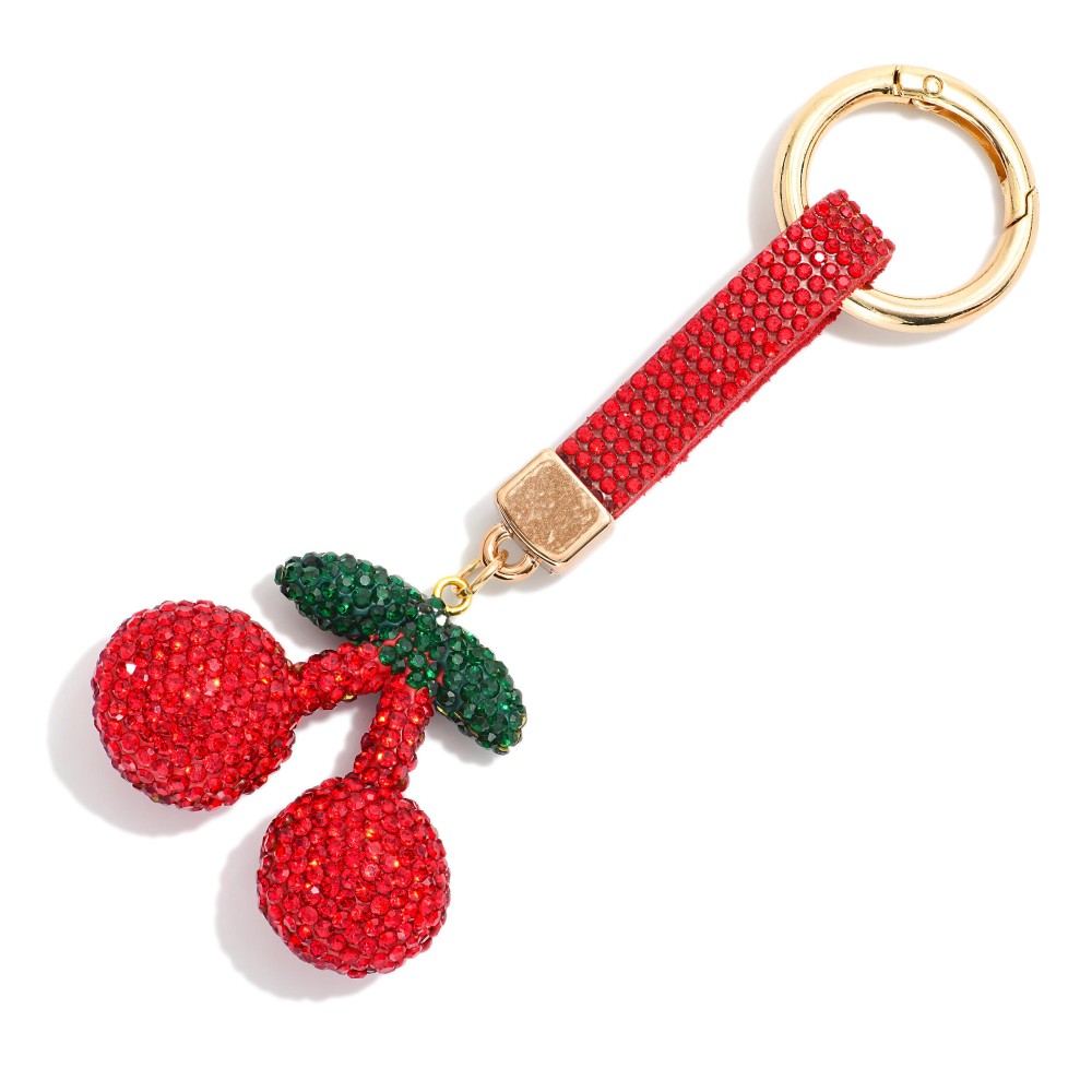 Rhinestone Studded Cherry Bag Charm - Approximately 5.5" L view 2