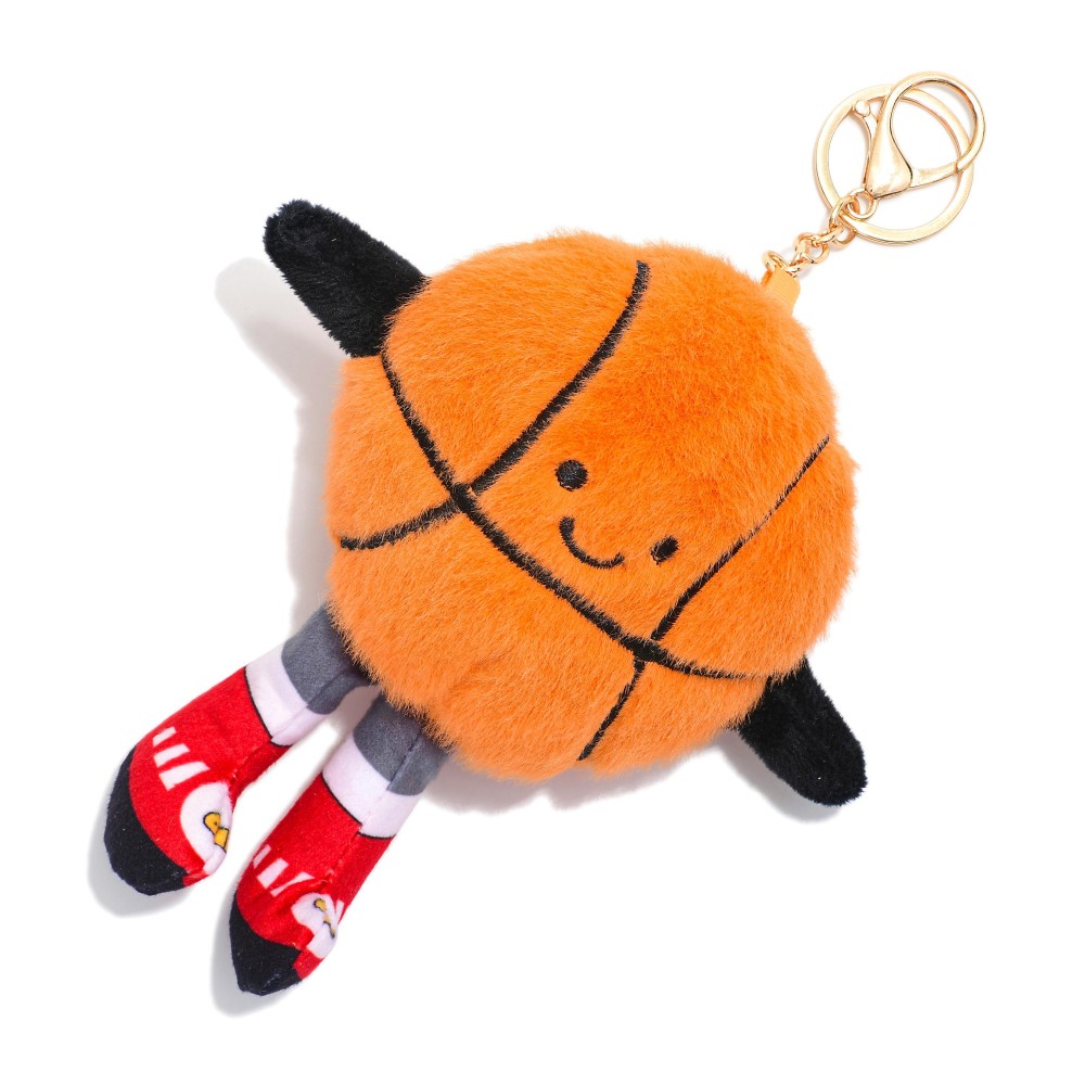 Fuzzy Sports Ball With Happy Face Key Ring - Approximately 8" L view 2