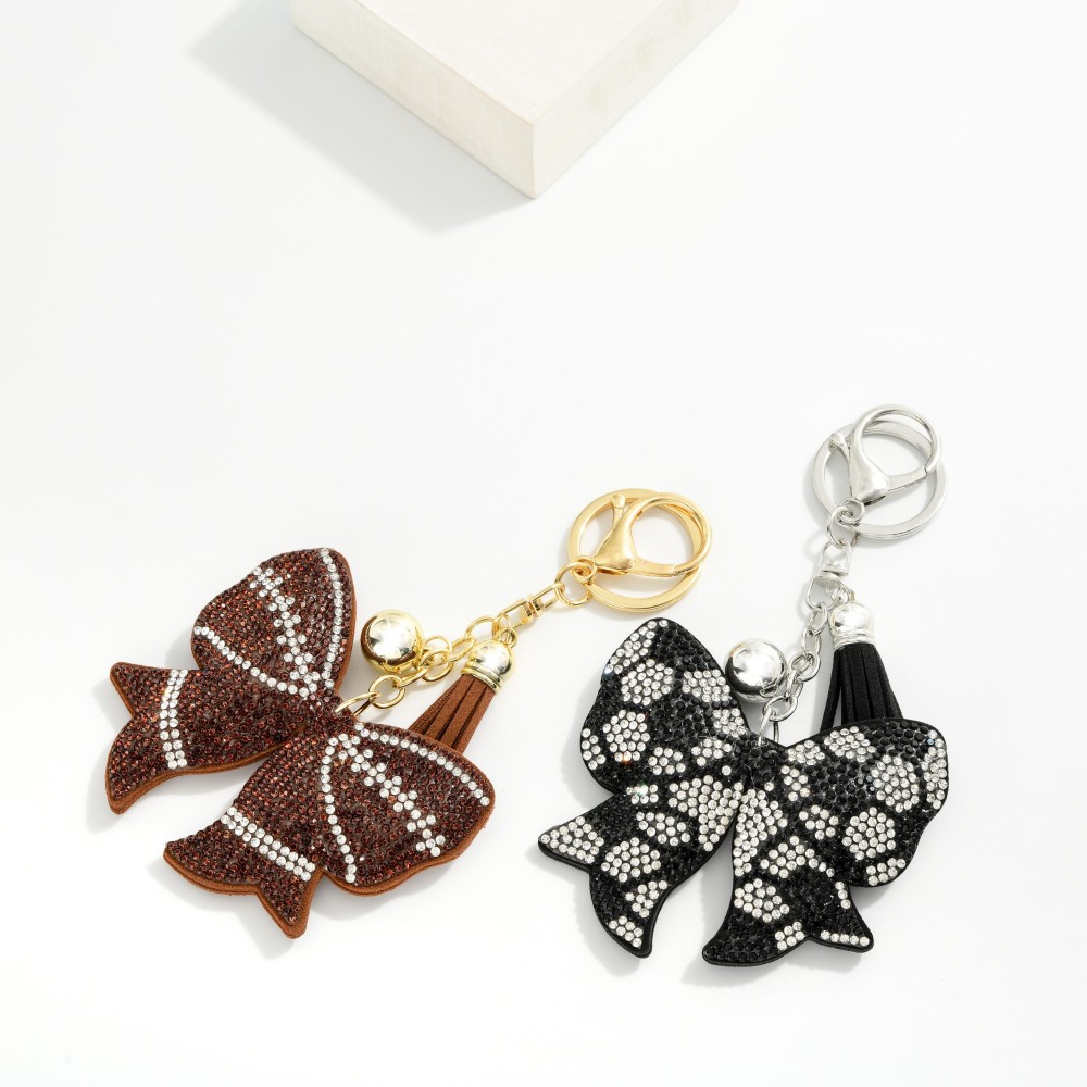 Rhinestone Studded Puffer Sports Ball Bow Keyring With Tassel - Approximately 5" L view 4