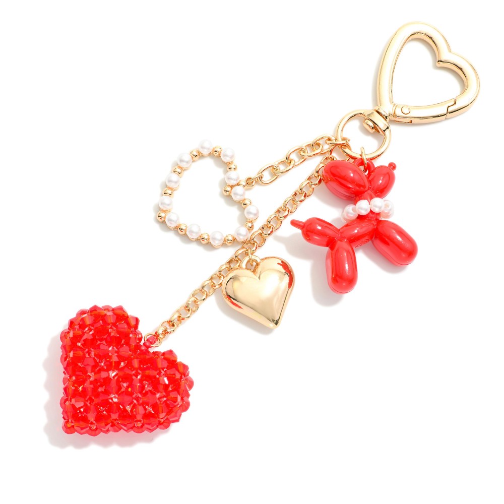 Valentine's Key Ring Featuring Hearts & Plastic Balloon Dog - Approximately 6.5" L view 2