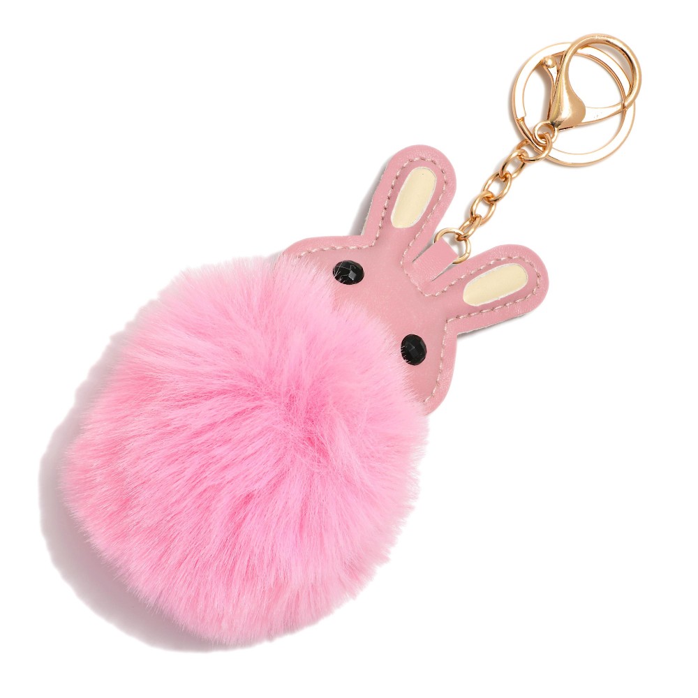 Puffy Easter Bunny & Faux Fur Pom Key Ring - Approximately 7.5" L view 2