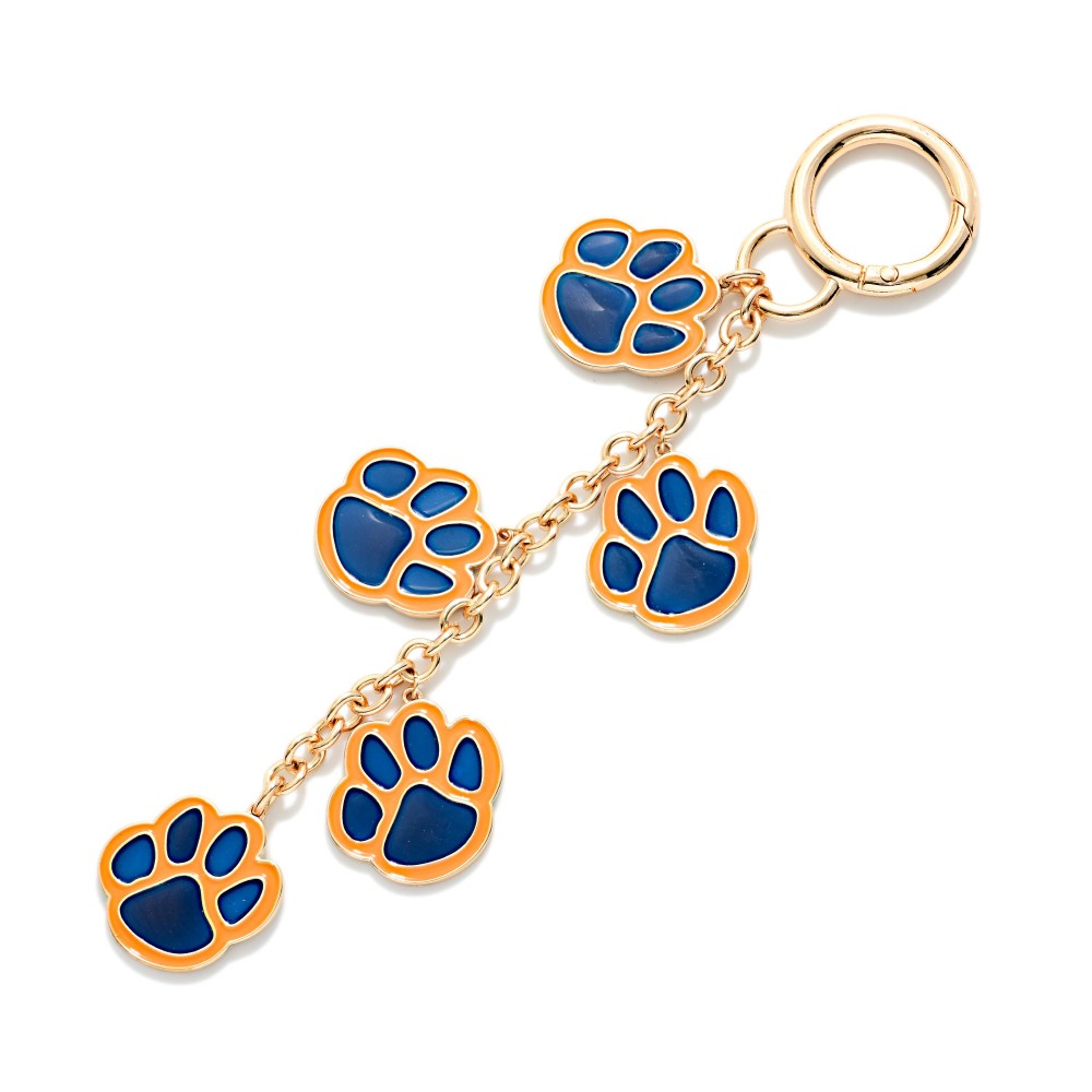 Linked Enamel Paw Prints Key Ring - Approximately 6" L view 2