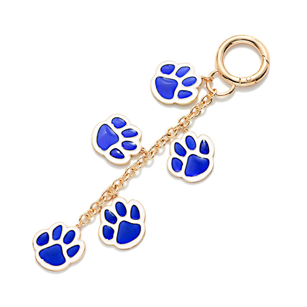 Linked Enamel Paw Prints Key Ring - Approximately 6" L view 2