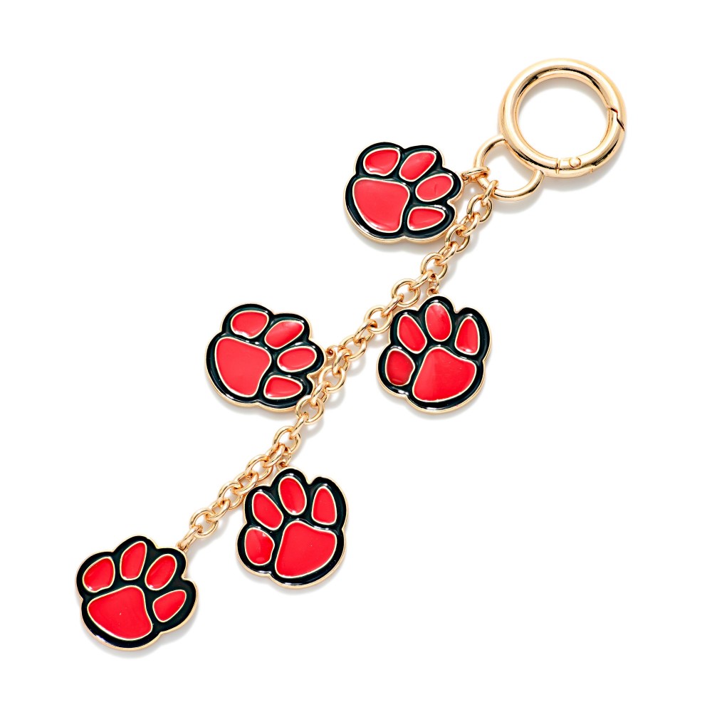 Linked Enamel Paw Prints Key Ring - Approximately 6" L view 2