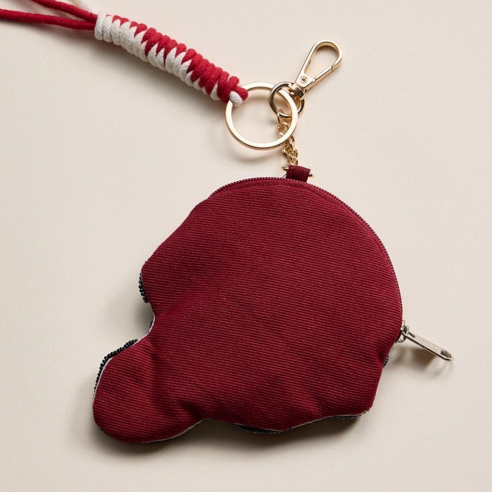 Sequin & Seed Beaded "GAME DAY" Football Helmet Pouch Key Ring - Full Zip Closure - Approximately 7" T X 4" L view 4