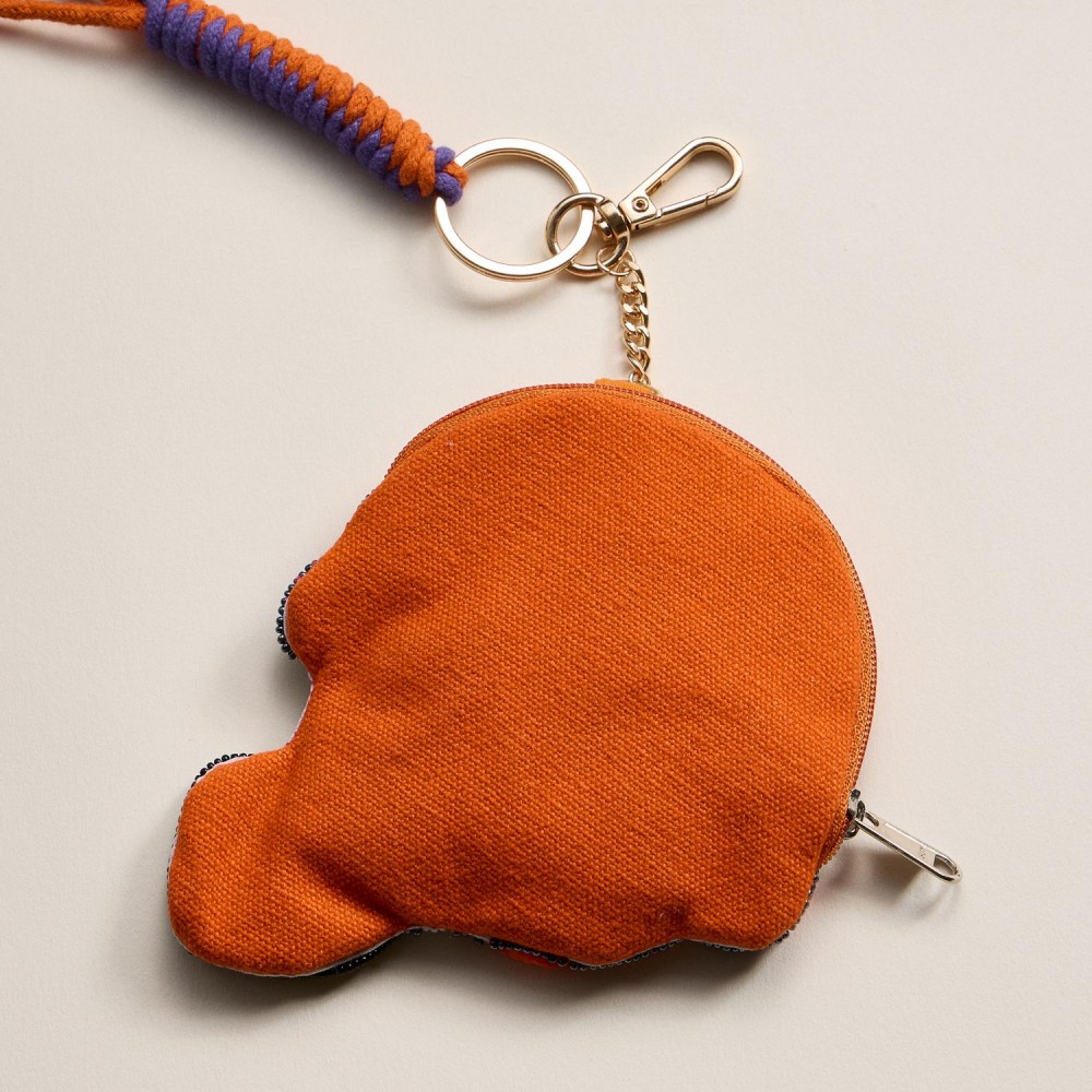 Sequin & Seed Beaded "GAME DAY" Football Helmet Pouch Key Ring - Full Zip Closure - Approximately 7" T X 4" L view 4