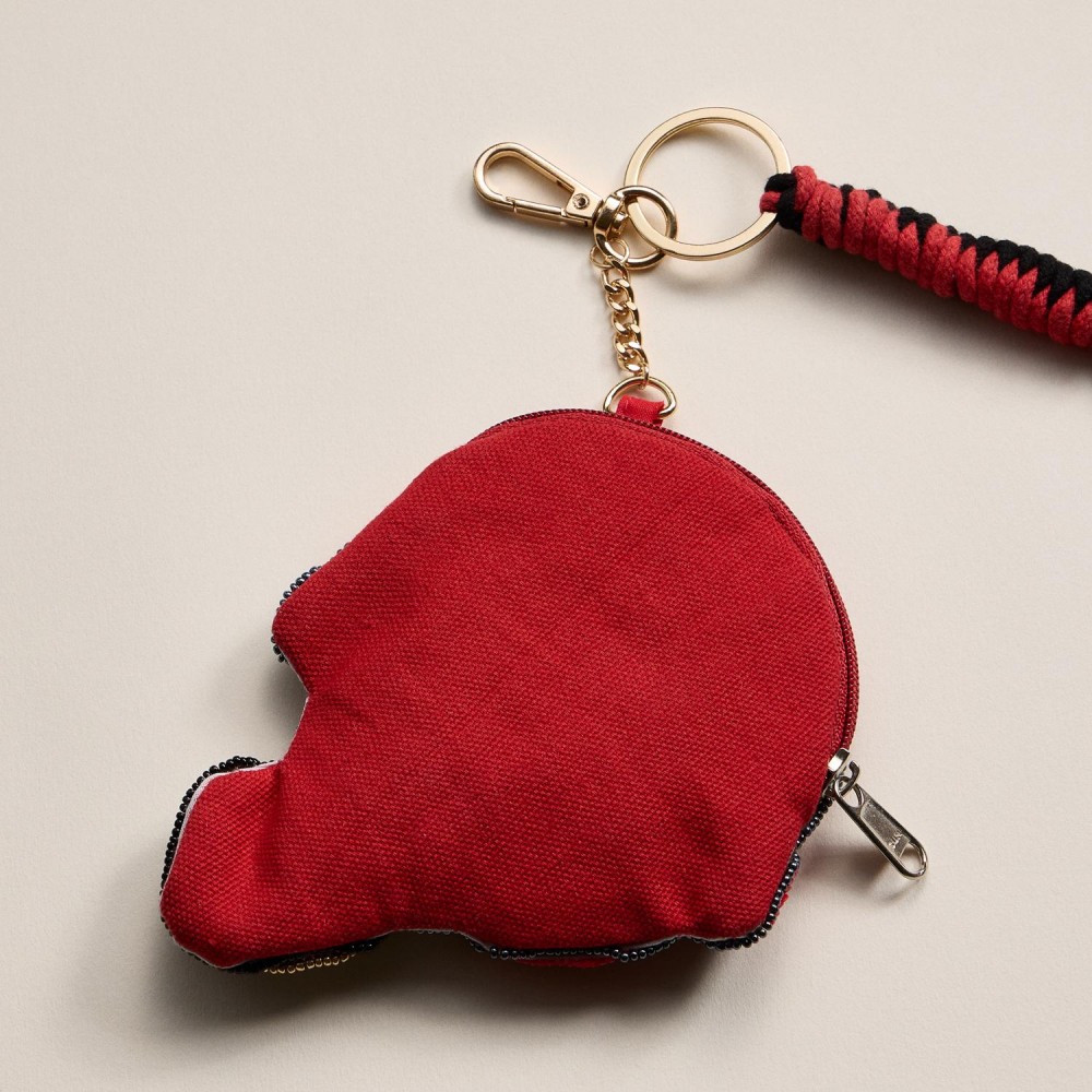 Sequin & Seed Beaded "GAME DAY" Football Helmet Pouch Key Ring - Full Zip Closure - Approximately 7" T X 4" L view 4