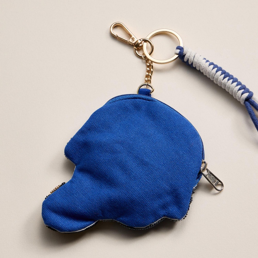 Sequin & Seed Beaded "GAME DAY" Football Helmet Pouch Key Ring - Full Zip Closure - Approximately 7" T X 4" L view 4