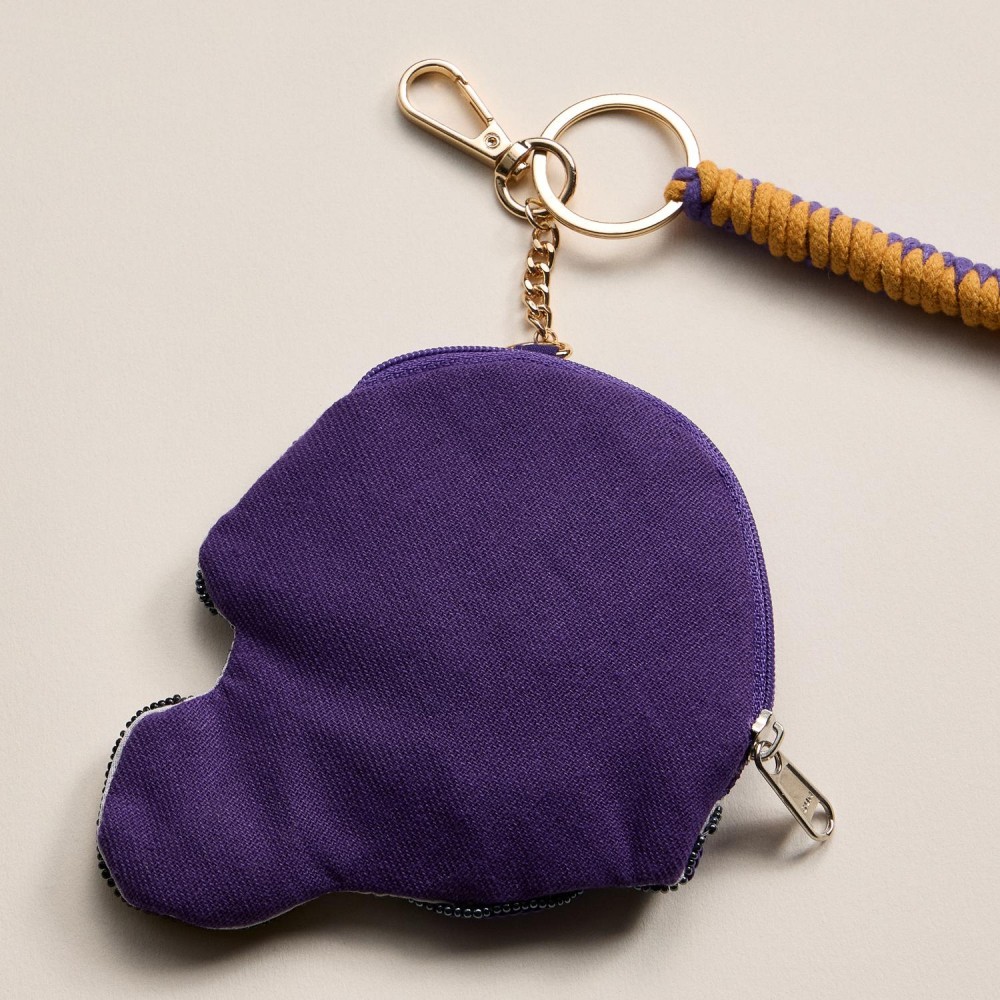 Sequin & Seed Beaded "GAME DAY" Football Helmet Pouch Key Ring - Full Zip Closure - Approximately 7" T X 4" L view 4