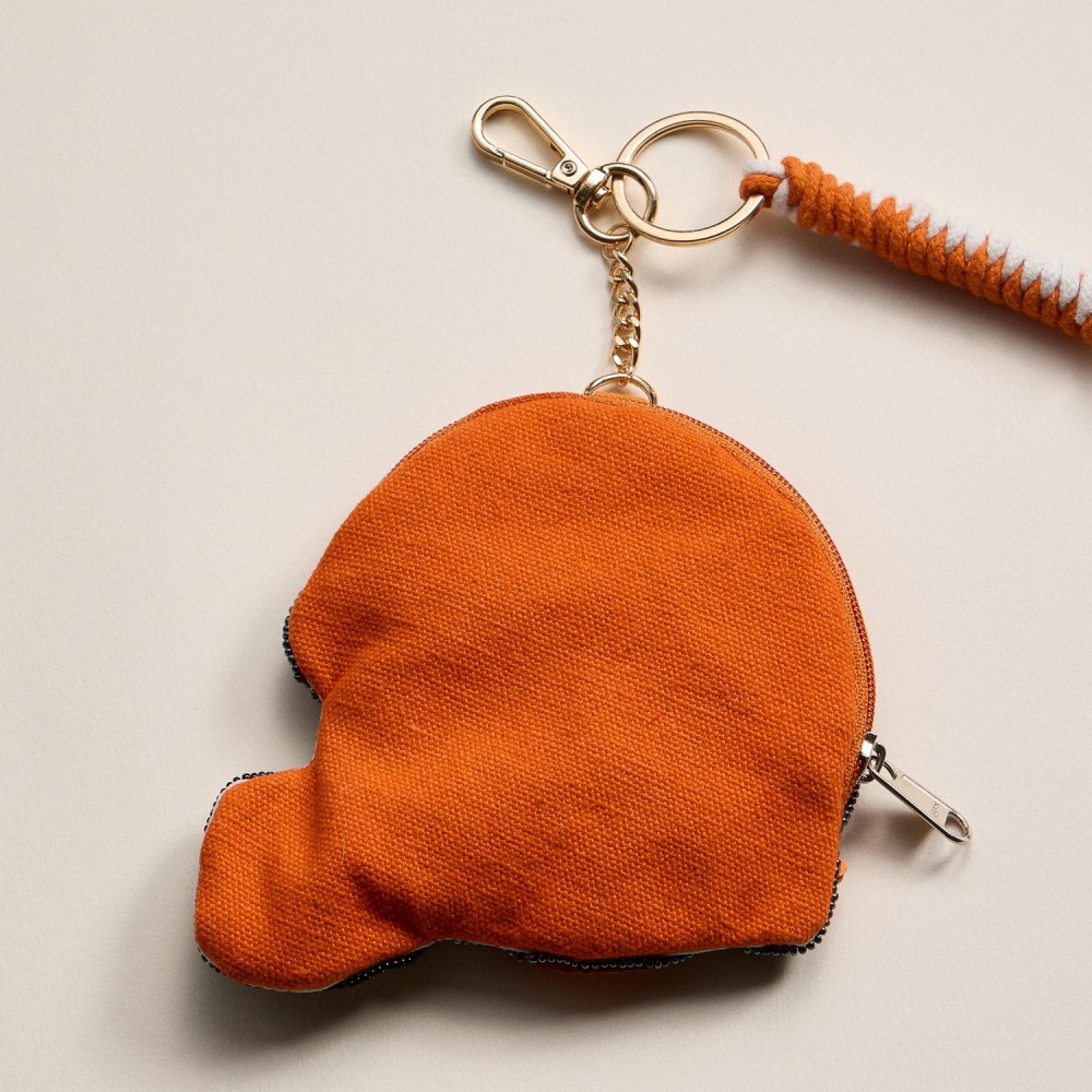 Sequin & Seed Beaded "GAME DAY" Football Helmet Pouch Key Ring - Full Zip Closure - Approximately 7" T X 4" L view 4