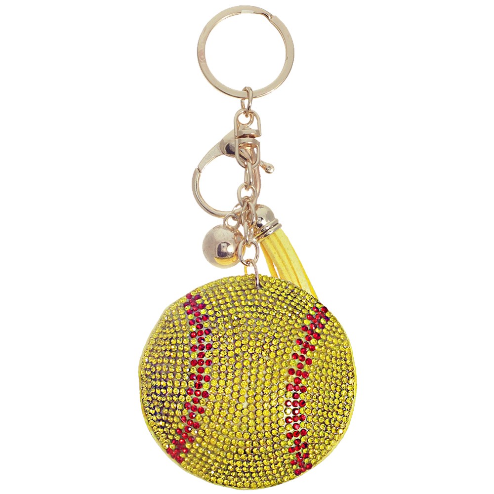 Rhinestone Studded Puffer Sports Ball Keyring With Tassel - Approximately 5" L view 2